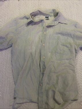 Vintage Light Green Short-Sleeve Button-Down Shirt by